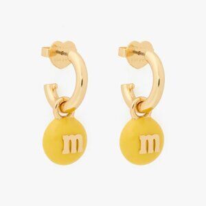 NWT Kate Spade M&M X Gold MandM Charm Huggie Hoop Earrings NEW MM Candy yellow